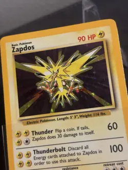 Pokemon Zapdos 016/102 Base Set Unlimited Holo Rare WoTC English TCG MP - Image 2