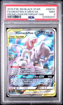 2019 POKEMON SM BLACK STAR PROMO #SM191 FULL ART/MEWTWO & MEW GX PSA 9 - Image 1
