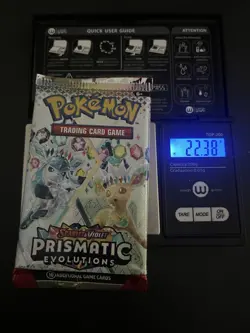 22.38g VERY HEAVY Prismatic Evolutions Pokemon Sealed Booster Pack New - Image 1
