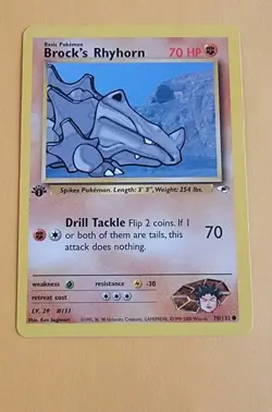 Brock’s Rhyhorn 70/132 1st Edition Gym Heroes Pokemon Card NM - Image 1