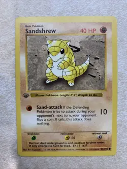 LP Pokemon Card - Sandshrew 1st Edition Base Set (Shadowless) 62/102 Common - Image 1