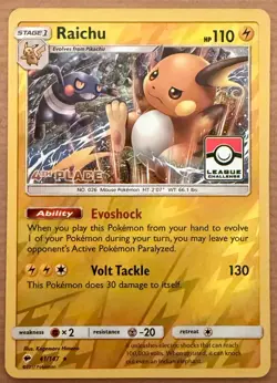 Raichu 41/147 4th Place Reverse Holo Pokemon League Challenge Promo TCG Card NM - Image 1