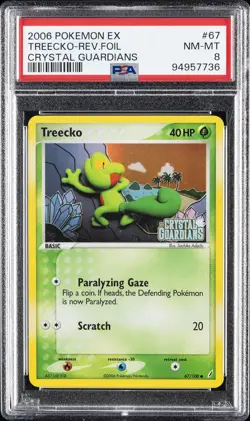 2006 POKEMON EX CRYSTAL GUARDIANS #67 TREECKO-REVERSE FOIL PSA 8 - Image 1