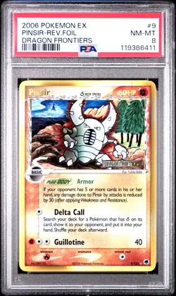 2006 POKEMON EX DRAGON FRONTIERS #9 PINSIR-REVERSE FOIL PSA 8 - Image 1