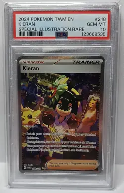 2024 Pokemon TWM EN Kieran Special Illustration Rare 218/167 PSA 10 Gem Mint - Image 1