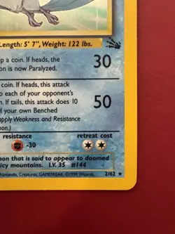 Articuno 2/62 Holo Rare Fossil Pokemon Card LP - Image 5