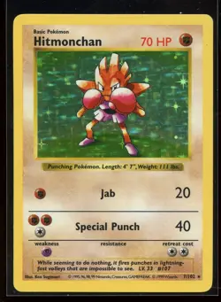 Hitmonchan Holo Rare 7/102 LP/Pl Unlimited Shadowless Base Set Pokemon - Image 1