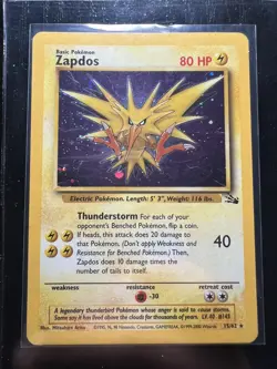 Pokemon TCG Zapdos Holo - Fossil Set - WOTC 1999 #15/62 - NM / LP Vintage - Image 1