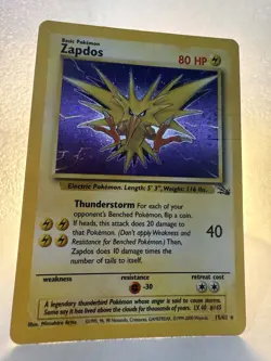 Zapdos 15/62 Fossil Set Holo Rare Vintage Pokemon Card 1999-2000 Cosmos MP - Image 1