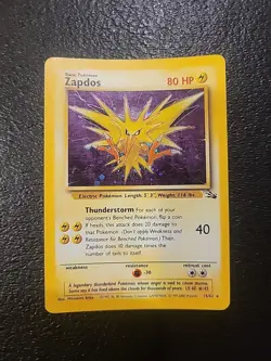 Pokemon TCG: 1999 Fossil Unlimited Zapdos 15/62 Holo Rare LP - Image 1