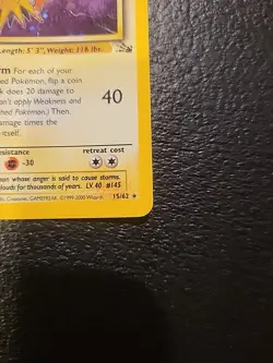 Pokemon TCG: 1999 Fossil Unlimited Zapdos 15/62 Holo Rare LP - Image 5