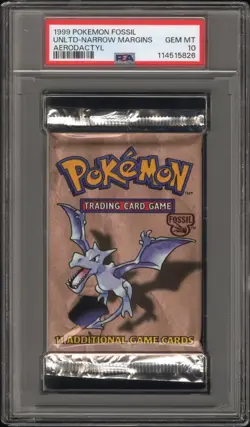 PSA 10 GEM MT 1999 POKEMON FOSSIL UNLIMITED AERODACTYL ART SEALED BOOSTER PACK - Image 1