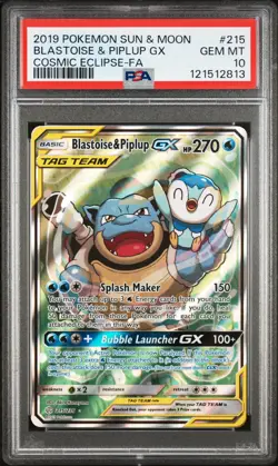 2019 POKEMON SUN & MOON COSMIC ECLIPSE FULL ART/BLASTOISE & PIPLUP GX PSA 10 - Image 1