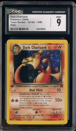 2000 Pokemon Team Rocket 1st Edition #4/82 Dark Charizard Holo CGC 9 MINT - Image 1