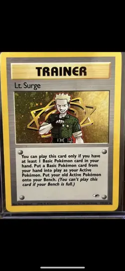 Pokemon TCG Lt. Surge Trainer Holo Card 017/132 Gym Heroes Series - Image 1
