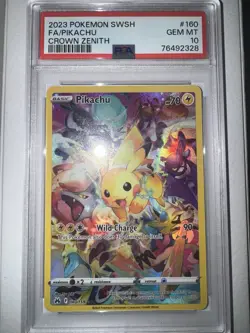 Pokemon Crown Zenith Pikachu Secret Rare Full Art Holo 160/159 PSA 10 2023 - Image 1