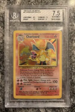 1999 Pokemon Charizard Base Set #4/102 Holo Unlimited Rare BGS 7.5 Near Mint - Image 1