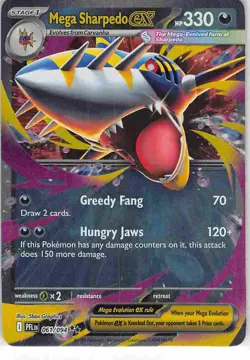 Mega Sharpedo ex 061/094 Double Rare Phantasmal Flames Pokemon NM - Image 1