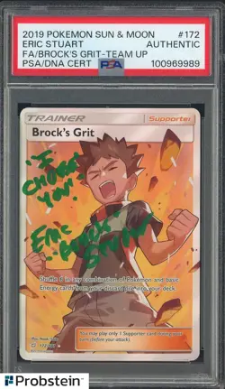 Eric Stuart Signed 2019 Pokemon S & M #172 Brock's Grit Team Up FA PSA/DNA AUTO - Image 1