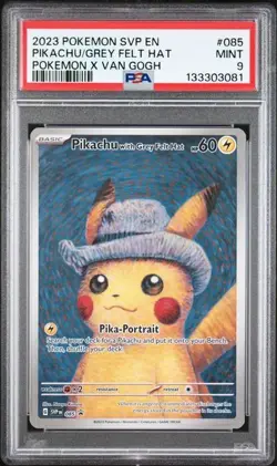 PIKACHU WITH GREY FELT HAT 2023 POKEMON SVP EN-SV BLACK STAR PROMO #085 PSA 9 - Image 1