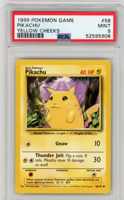 1999 Pokemon Base Set Unlimited Pikachu #58 PSA 9 MINT - Image 1