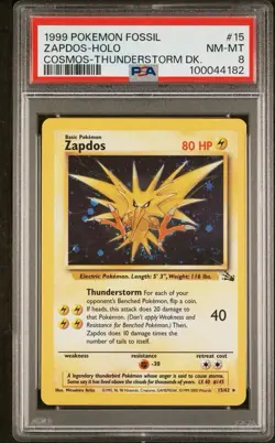 1999 POKEMON FOSSIL COSMOS-THUNDERSTORM DECK HOLO #15 ZAPDOS PSA 8 - Image 1