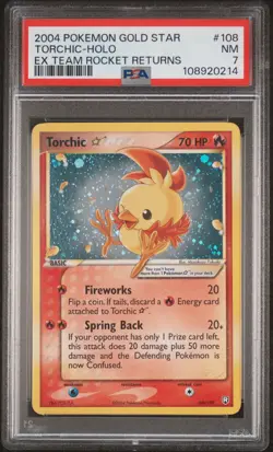 2004 POKEMON EX TEAM ROCKET RETURNS GOLD STAR #108 TORCHIC-HOLO PSA 7 - Image 1