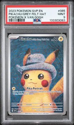 PIKACHU WITH GREY FELT HAT 2023 POKEMON SVP EN-SV BLACK STAR PROMO #085 PSA 9 - Image 1