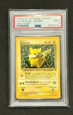 Pokemon 1999 Ivy Pikachu Glossy Japanese Grey Star Promo PSA 9 - Image 1