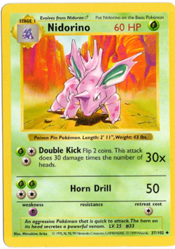 Nidorino Shadowless 37/102 Base Set Pokemon Card - Image 1