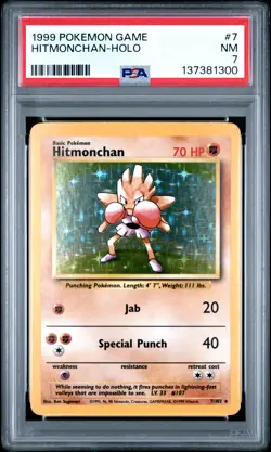 1999 Pokemon Base Set Hitmonchan Holo #7 PSA 7 - Image 1