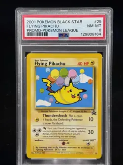 Flying Pikachu #25 Black Star Promo Pokemon League 2001 PSA 8 🎈☁ - Image 1