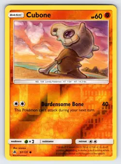 Cubone 57/131 2018 Forbidden Light Pokemon Card Reverse Holo Common - Nm/Vlp - Image 1