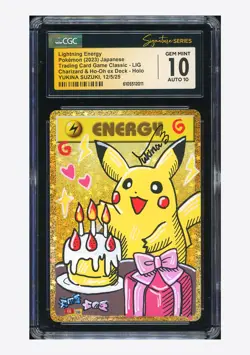 Pokemon CGC 10 GEM AUTO 10 Lightning Energy Holo Yukina Suzuki 2023 #LIG CLL JPN - Image 1
