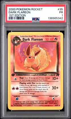 PSA 1 1ST EDITION 2000 Pokemon Team Rocket Dark Flareon 35/82 Non Holo Rare WOTC - Image 1