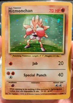 Pokemon TCG Hitmonchan Base Set 7/102 Holo Unlimited Holo Rare HP - Image 1