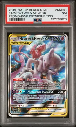 2019 Pokemon Sun Moon Black Star Promo Power Partnership Tins Mewtwo Gx PSA 7 - Image 1