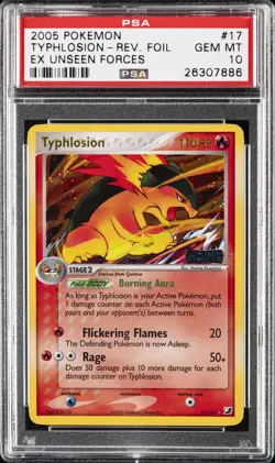 2005 POKEMON EX UNSEEN FORCES #17 TYPHLOSION-REVERSE FOIL PSA 10 - Image 1