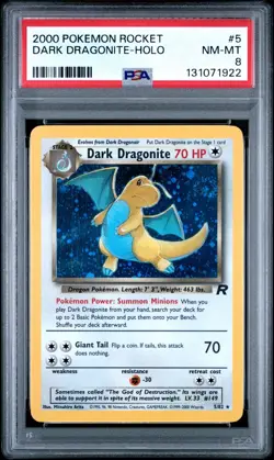 Pokemon TCG Dark Dragonite Holo Rare 5/82 PSA 8 NM-MT Swirl - Image 1