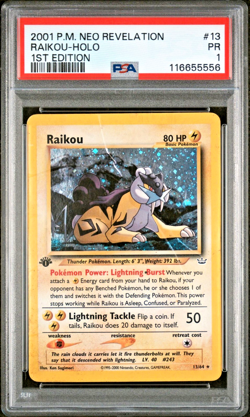 PSA 1 PR 1ST EDITION 2001 Neo Revelation Raikou 13/64 Holo Foil Rare Pokemon - Image 1