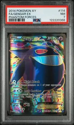 2014 POKEMON XY PHANTOM FORCES #114 FULL ART/GENGAR EX PSA 7 - Image 1
