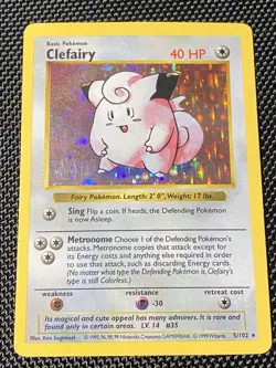 Pokemon: Clefairy #5/102 Shadowless Base Set Holo Rare 1999 Vintage WOTC LP/MP - Image 1