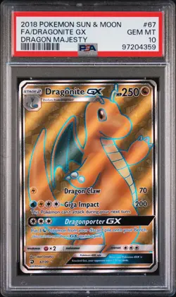 2018 POKEMON SUN & MOON DRAGON MAJESTY #67 FULL ART/DRAGONITE GX PSA 10 - Image 1