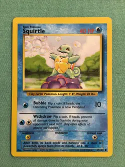 1999 Pokemon Card Squirtle Base Set Shadow 62/102 - Image 1