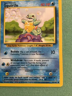 1999 Pokemon Card Squirtle Base Set Shadow 62/102 - Image 5