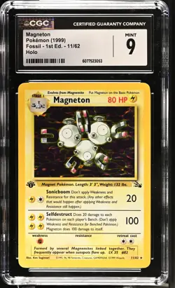 CGC 9 Magneton 11/62 Holo 1st Edition Fossil Pokemon Card - Image 1