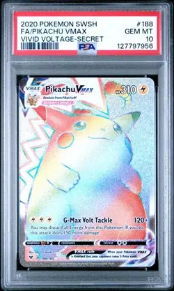 PSA 10 PIKACHU VMAX 188/185 2020 VIVID VOLTAGE RAINBOW RARE POKEMON TCG - Image 1