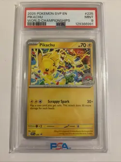 2025 POKEMON SVP EN-SV BLACK STAR PROMO WORLD CHAMPIONSHIPS #225 PIKACHU PSA 9 - Image 2