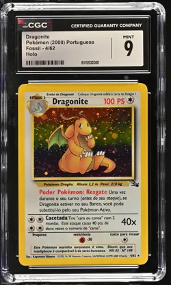 CGC 9 MINT Dragonite 2000 Fossil 4/62 Holo Portuguese Pokemon Card - Image 1