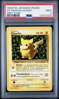 PSA 9 Ivy Pikachu Glossy Japanese Grey Star Promo Pokemon - Image 1